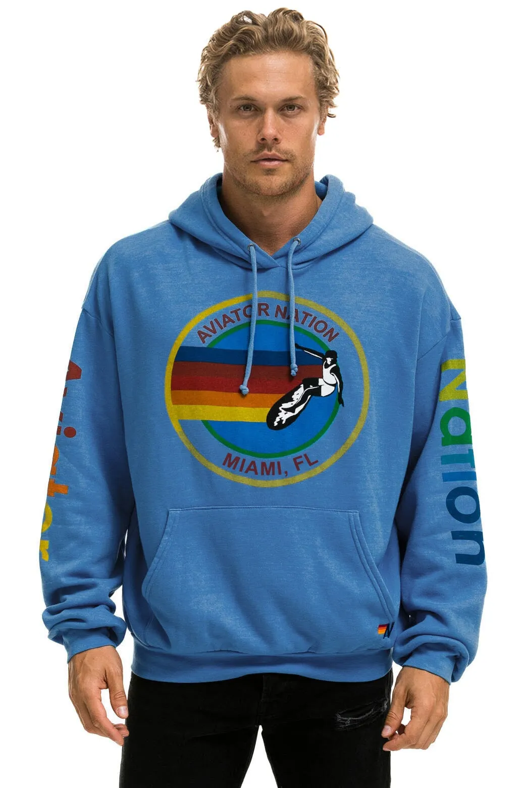 AVIATOR NATION MIAMI RELAXED PULLOVER HOODIE - COBALT