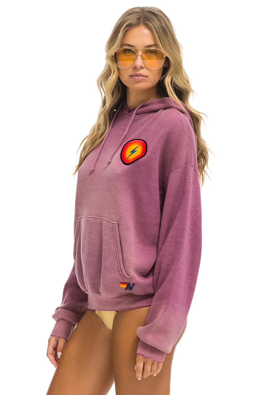 BOLT BULLSEYE PATCH PULLOVER RELAXED HOODIE - FADED BERRY