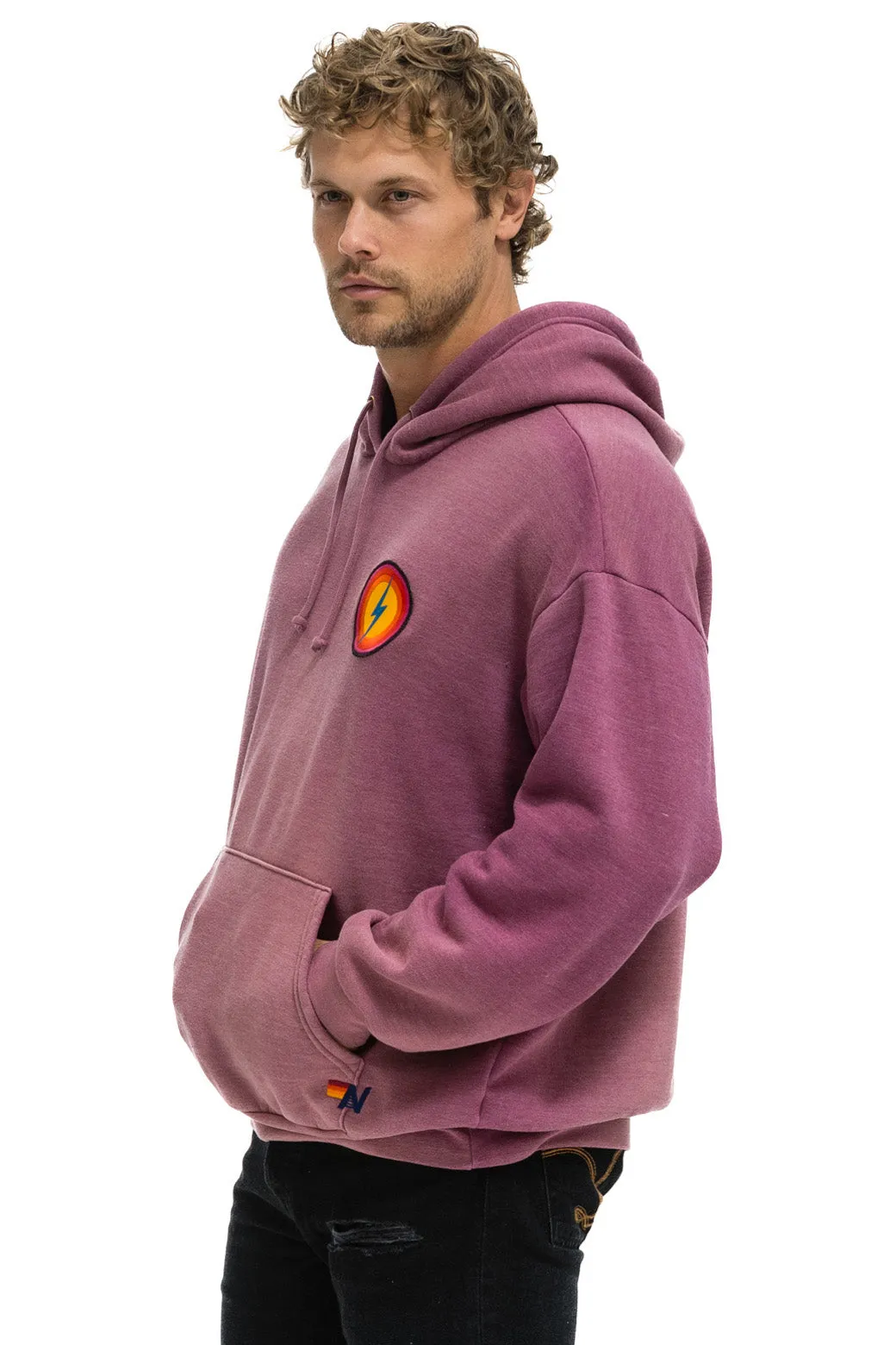 BOLT BULLSEYE PATCH PULLOVER RELAXED HOODIE - FADED BERRY