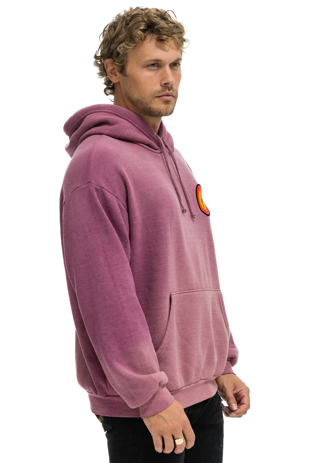 BOLT BULLSEYE PATCH PULLOVER RELAXED HOODIE - FADED BERRY