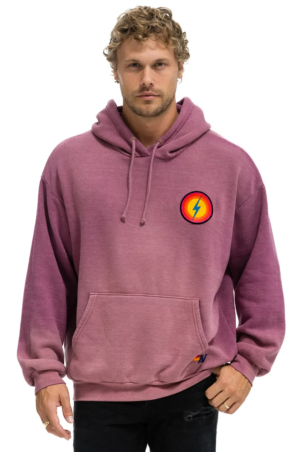 BOLT BULLSEYE PATCH PULLOVER RELAXED HOODIE - FADED BERRY