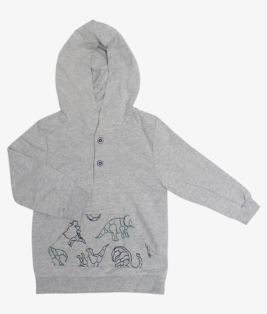 Boys Pullover with Hoodie - Grey Dino