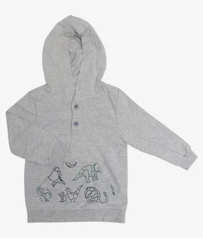 Boys Pullover with Hoodie - Grey Dino