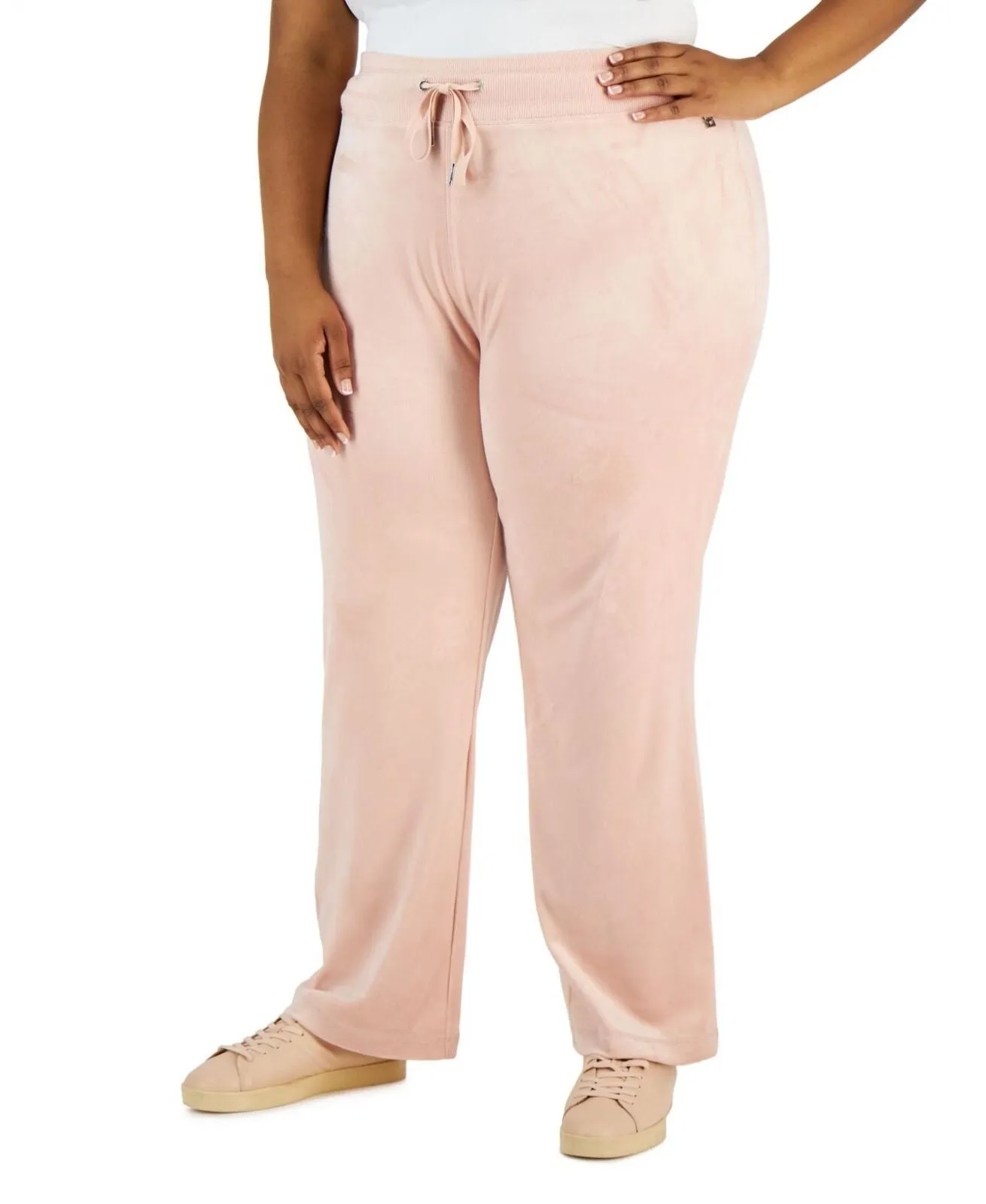 Calvin Klein Plus Soft Wide Leg Comfortable Velour Everyday Pant Blush Pink 2X