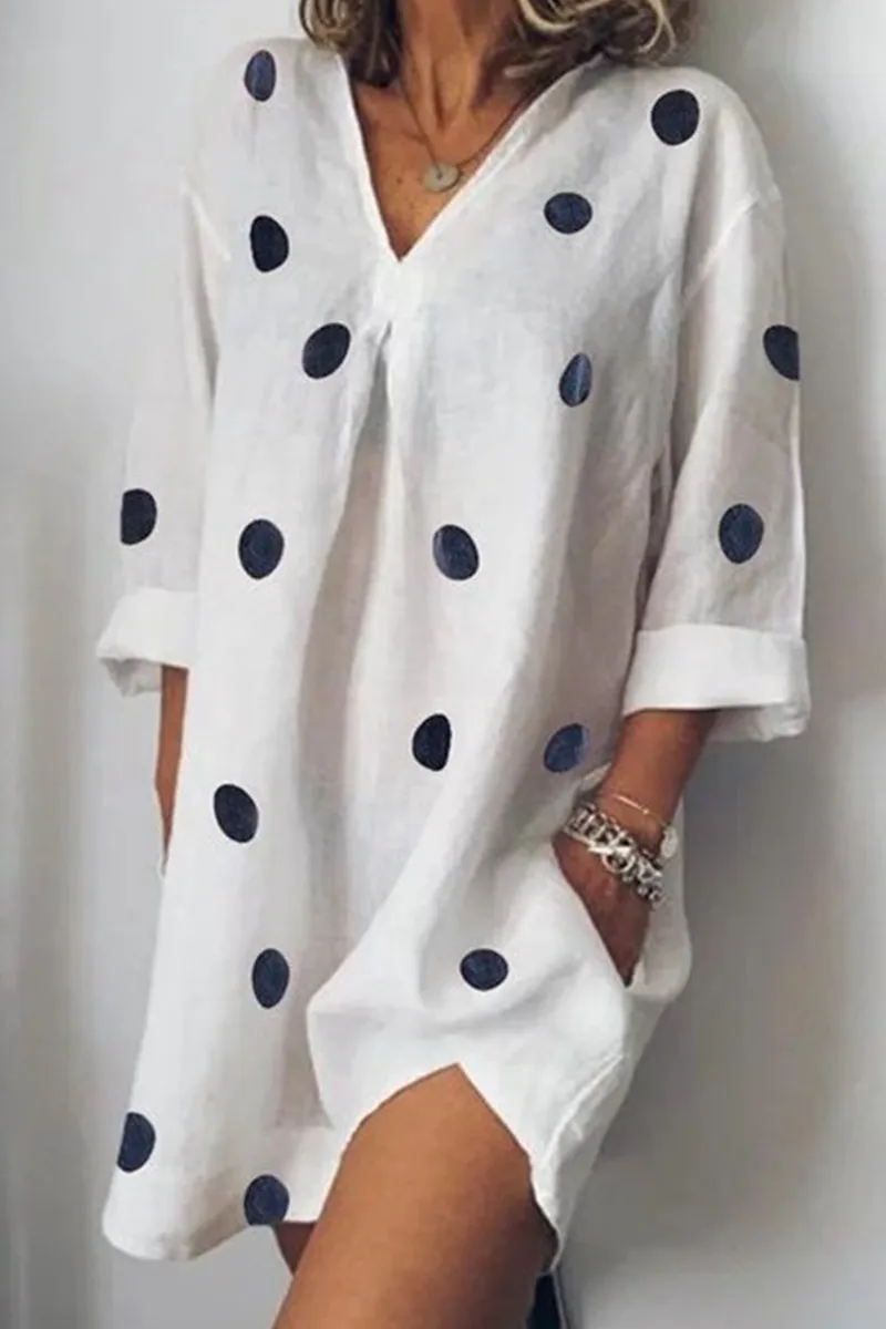 Casual & Stylish Polka Dot Patchwork Slit V Neck Dresses(4 Colors)