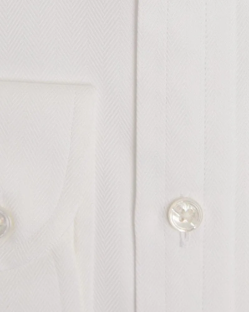 Classic Fit, Classic Collar, Two Button Cuff in White Herringbone