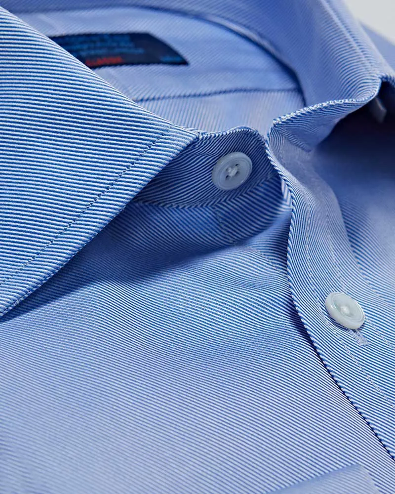 Classic Fit Plain Blue Cotton Twill Shirt with Classic Collar & Double Cuff