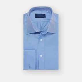 Classic Fit Plain Blue Cotton Twill Shirt with Classic Collar & Double Cuff