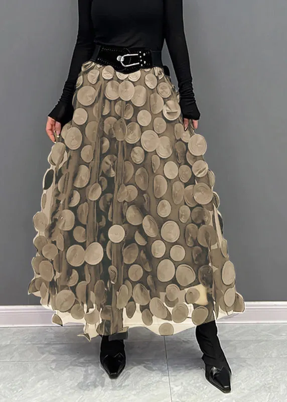 Elegant Dark Green Dot Patchwork Tulle Skirt Fall