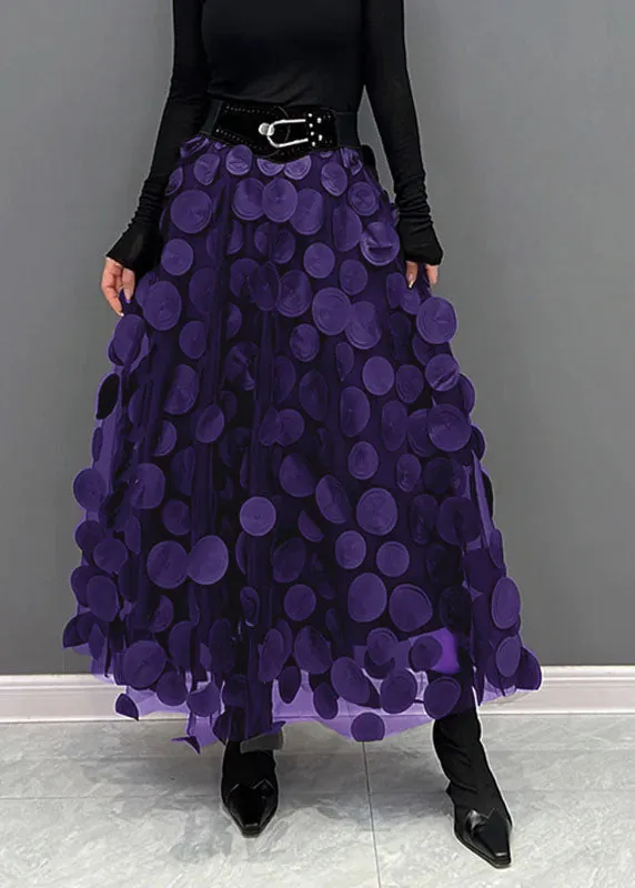 Elegant Dark Green Dot Patchwork Tulle Skirt Fall