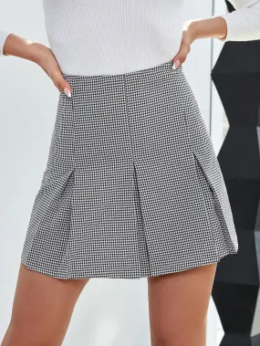 Elegant Gingham High Waist Short Women Skirt