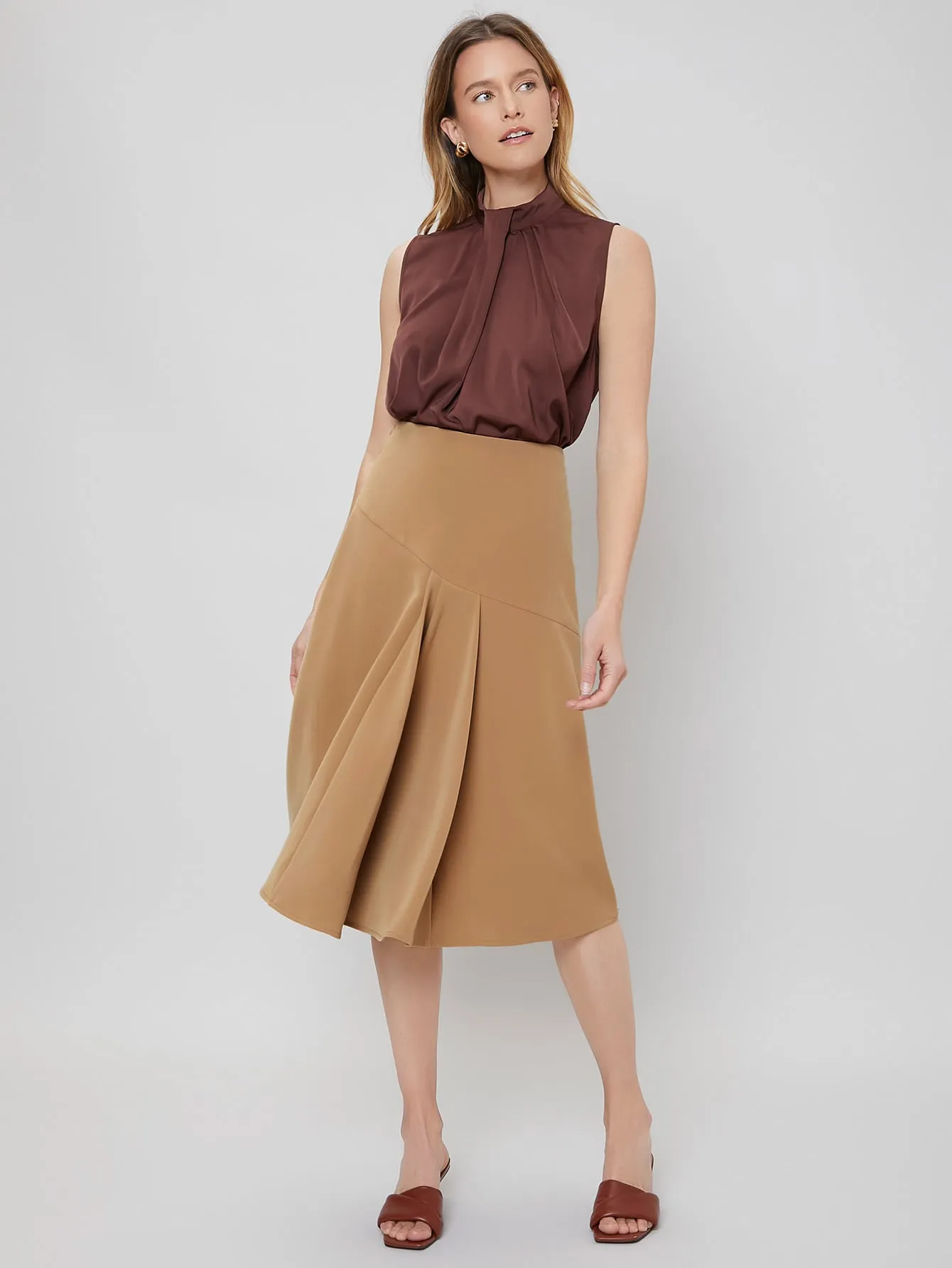 Elegant Plain Zipper High Waist Midi Women Skirt