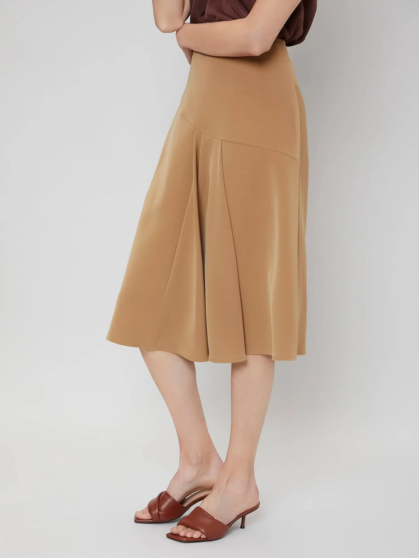 Elegant Plain Zipper High Waist Midi Women Skirt