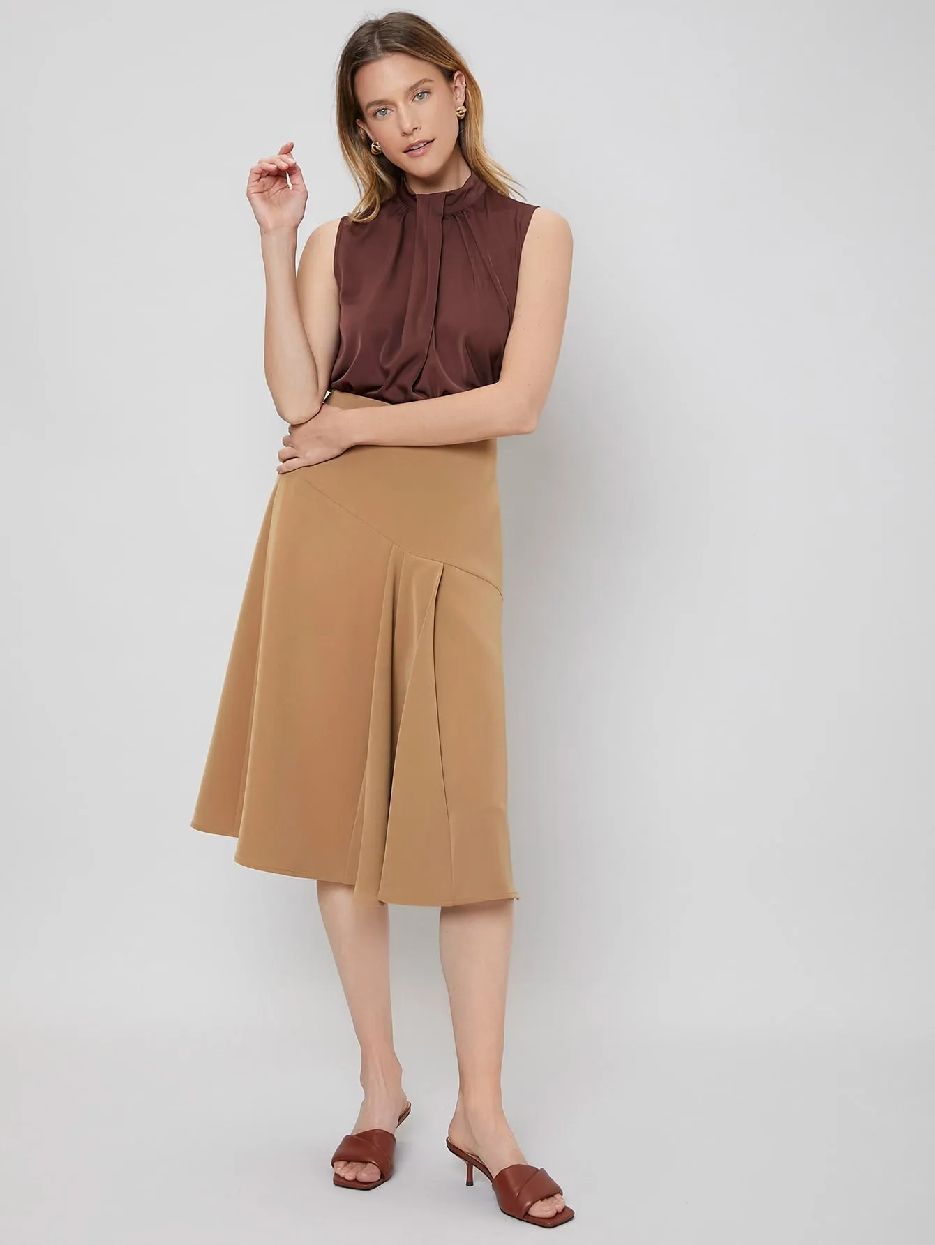 Elegant Plain Zipper High Waist Midi Women Skirt