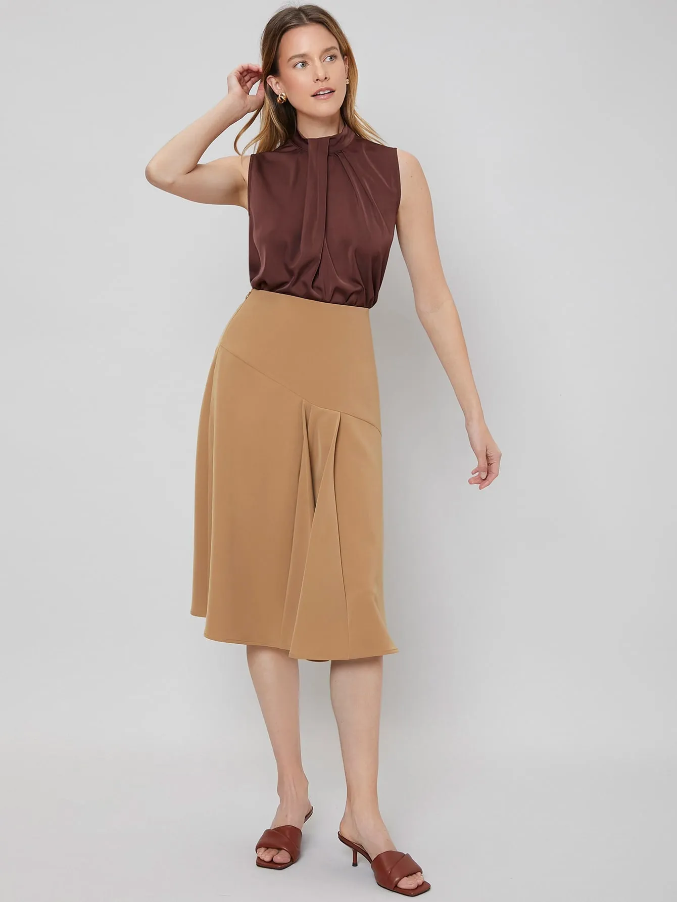 Elegant Plain Zipper High Waist Midi Women Skirt