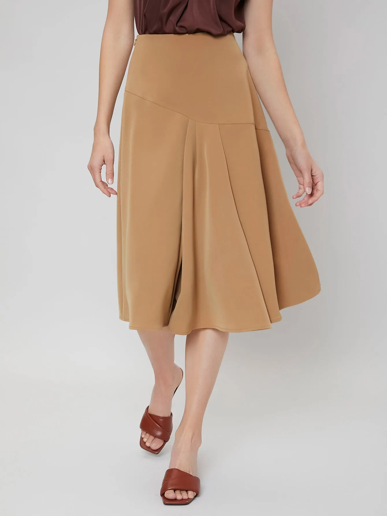 Elegant Plain Zipper High Waist Midi Women Skirt