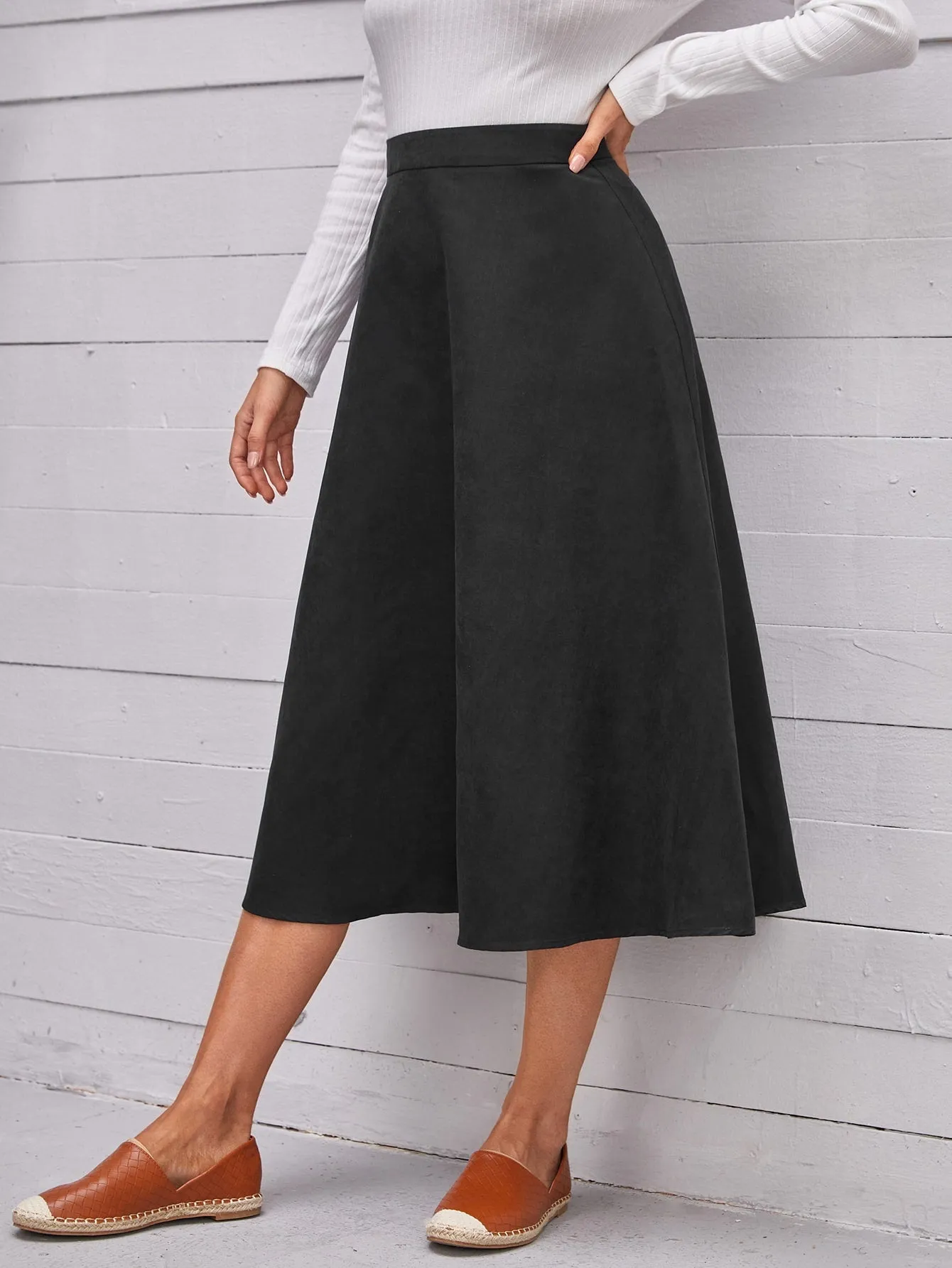 Elegant Plain Zipper High Waist Midi Women Skirts