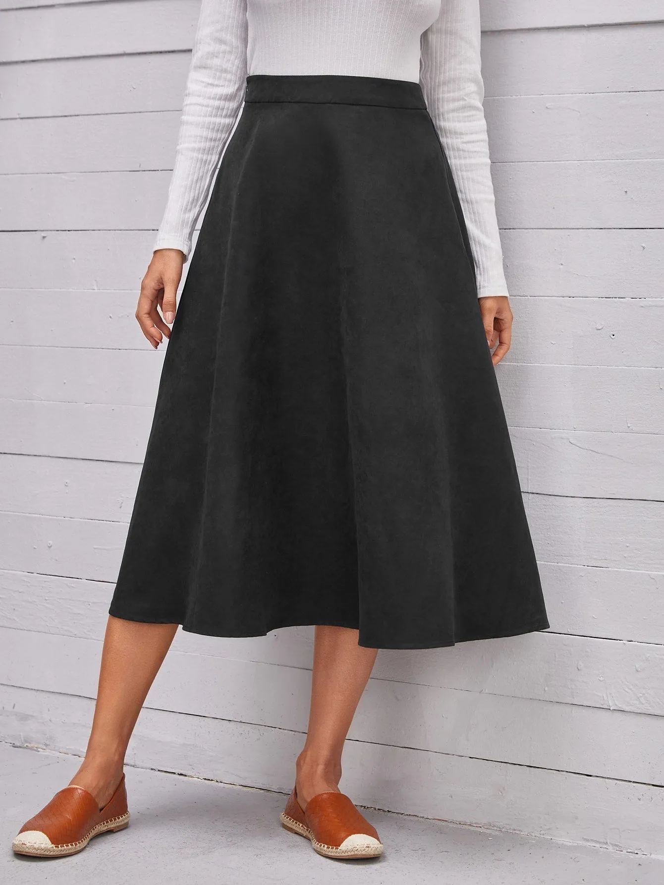 Elegant Plain Zipper High Waist Midi Women Skirts