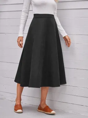 Elegant Plain Zipper High Waist Midi Women Skirts