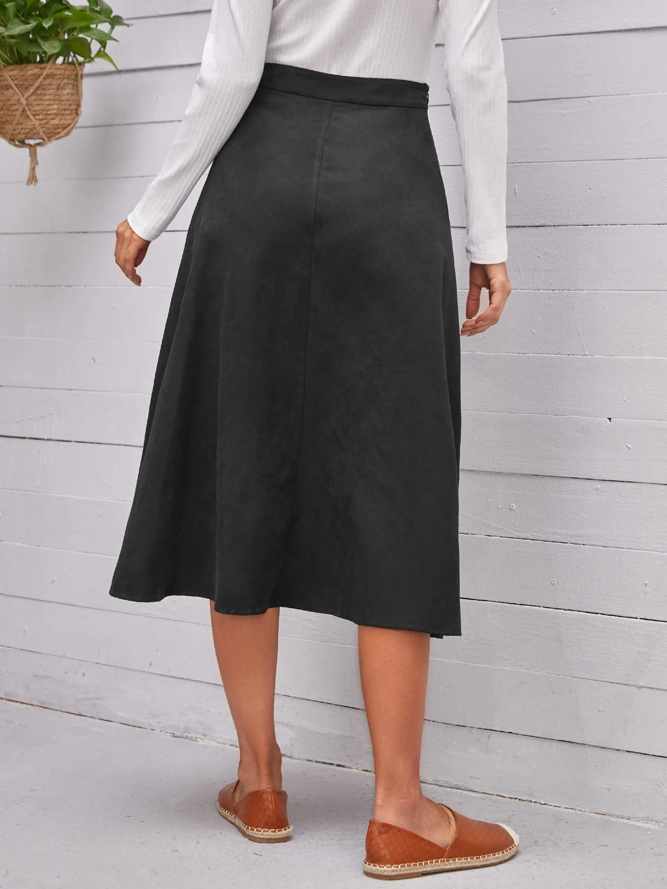 Elegant Plain Zipper High Waist Midi Women Skirts