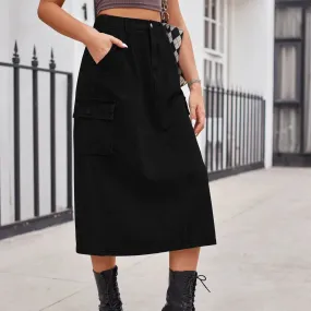 Elegant Straight Button Split Retro Maxi Denim Skirt