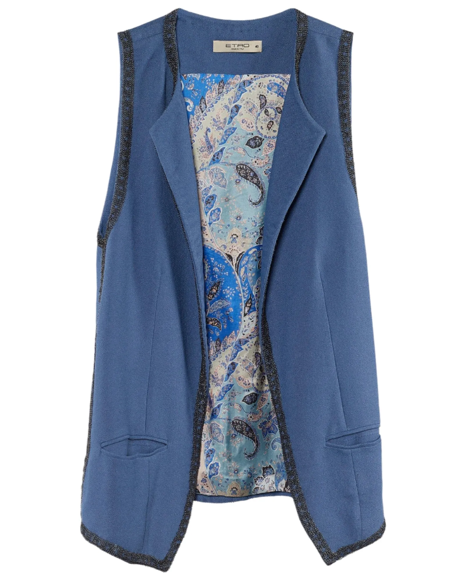 ETRO New Womens Blue Open Vest Chain Detail