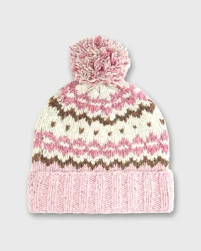 Fair Isle Pom-Pom Beanie in Pink/Berry Wool Blend