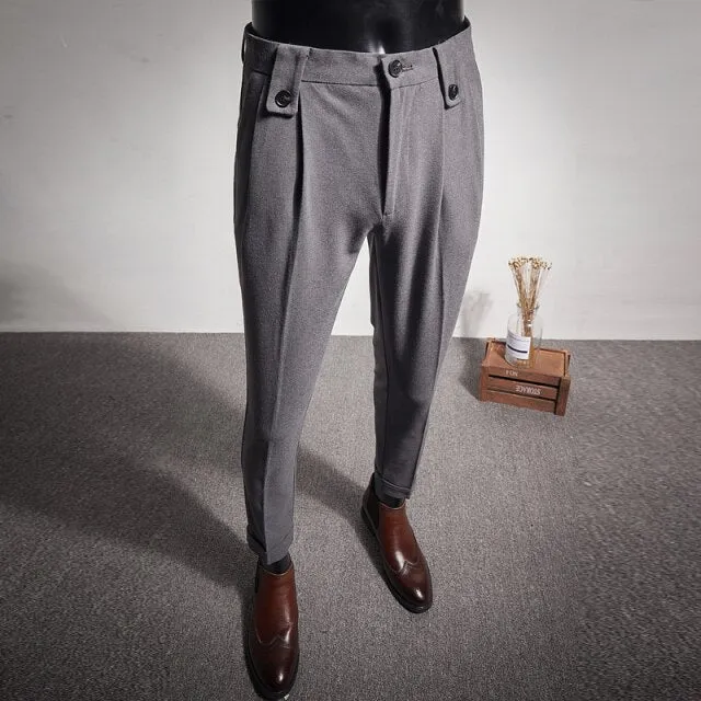 Fashion Folds Casual Slim Fit Suit Pants