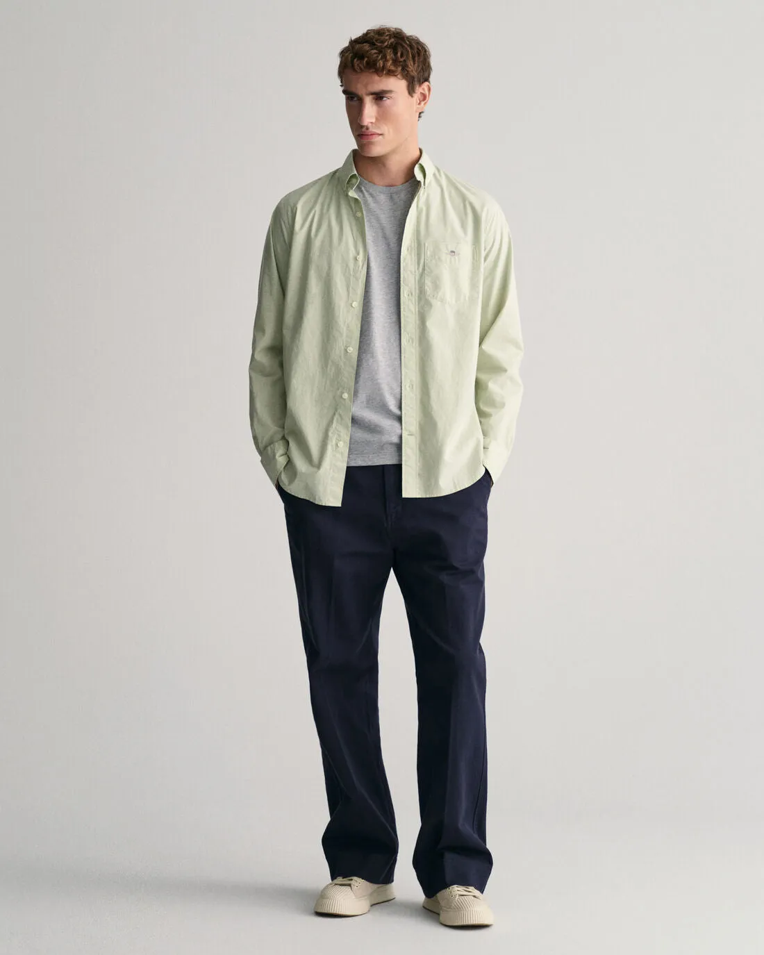 Gant Men Green Solid Spread Collar Long Sleeves Shirt