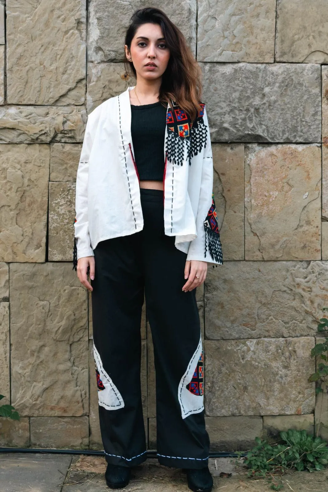 Handmade Monochrome Cardigan and Straight Pant Set