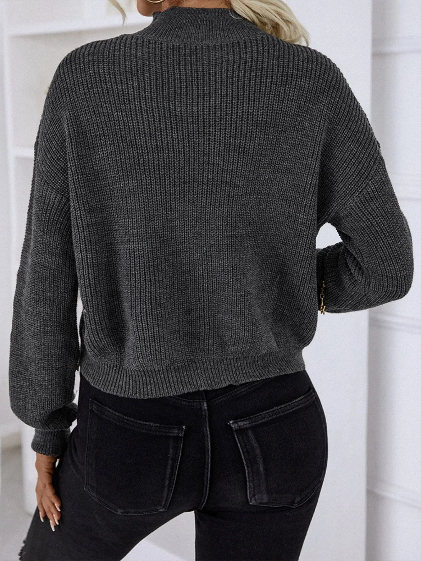 High-neckedZipper Long-sleeved Sweater