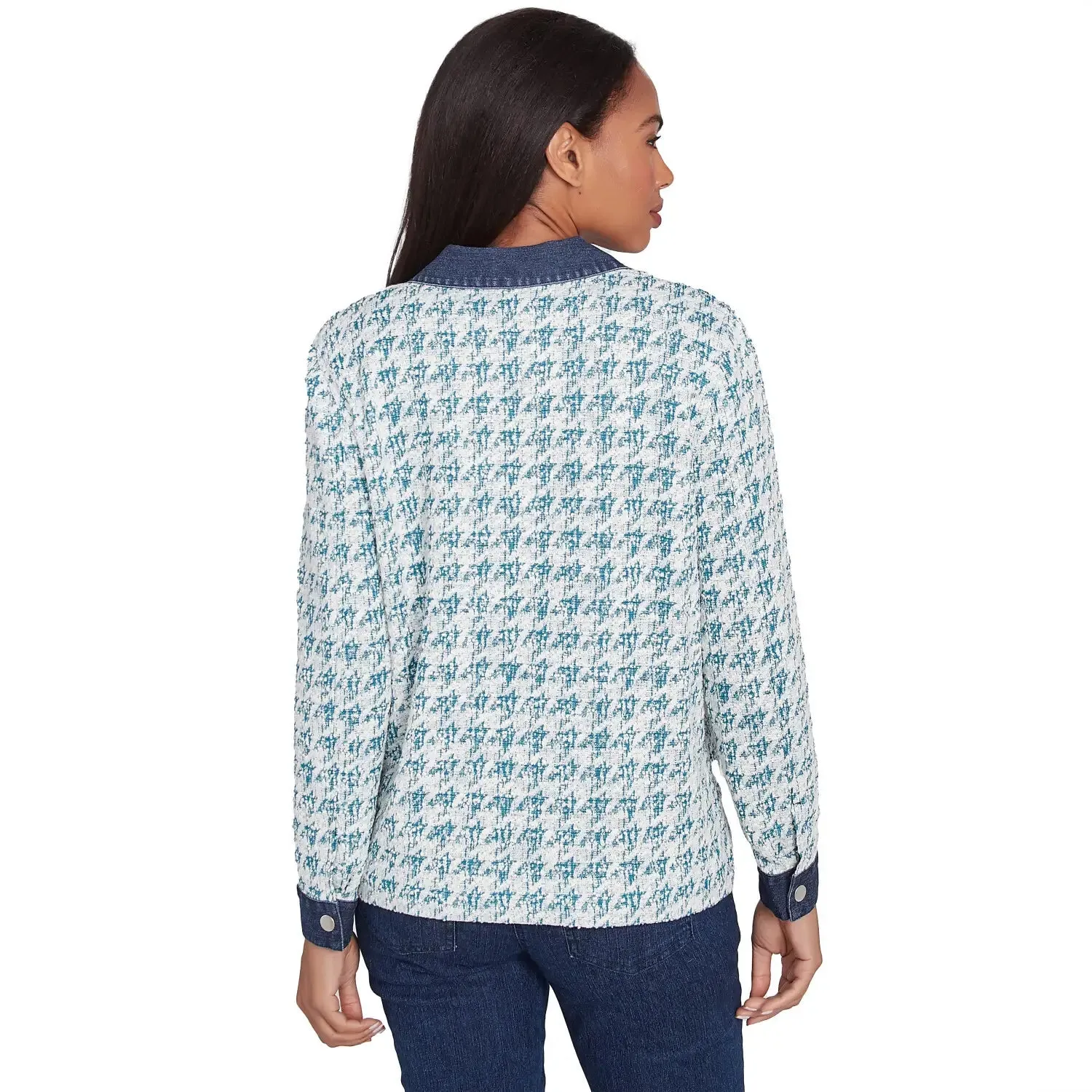 Houndstooth Boucle Knit Jacket Jade Multi  - Ruby Rd