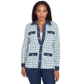 Houndstooth Boucle Knit Jacket Jade Multi  - Ruby Rd