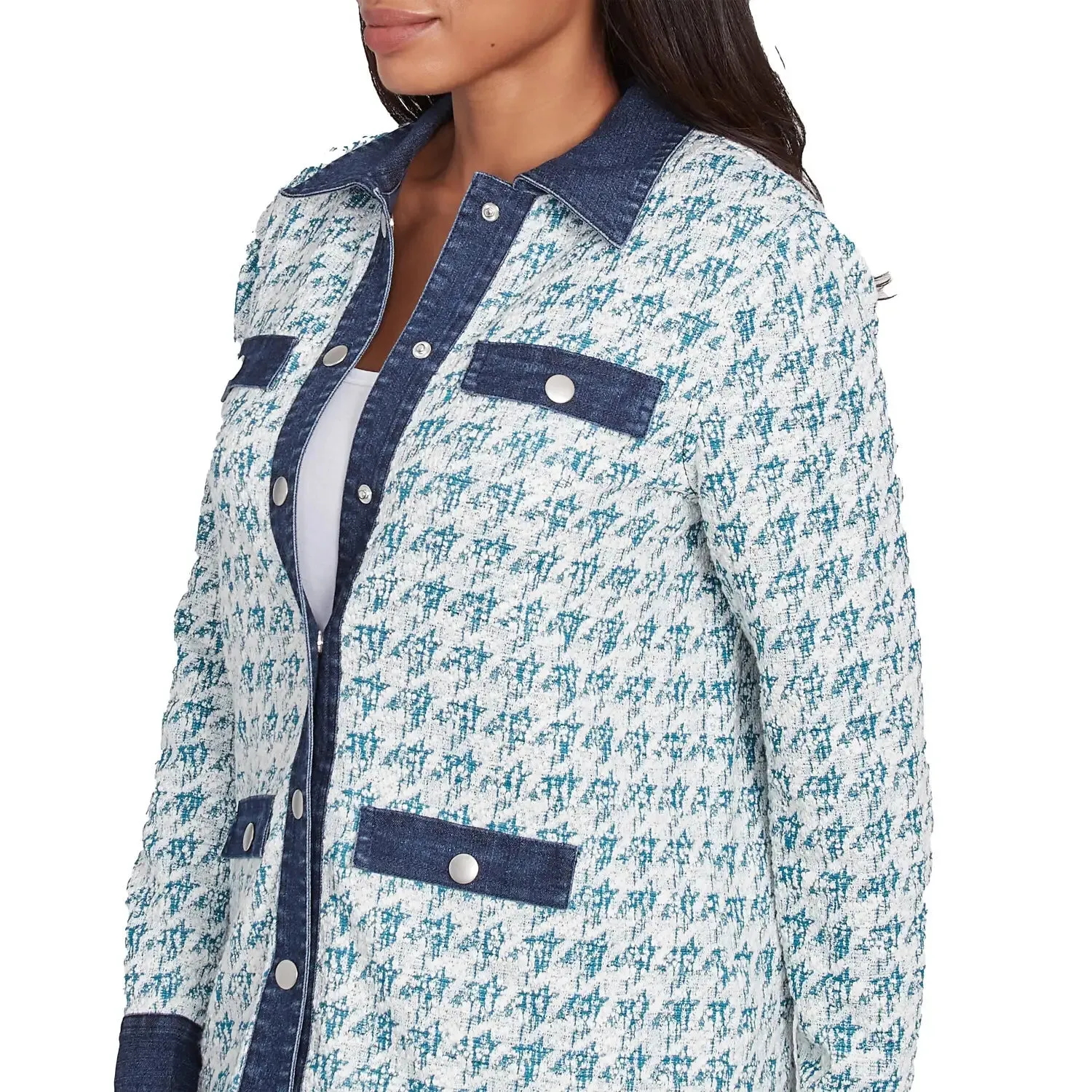 Houndstooth Boucle Knit Jacket Jade Multi  - Ruby Rd