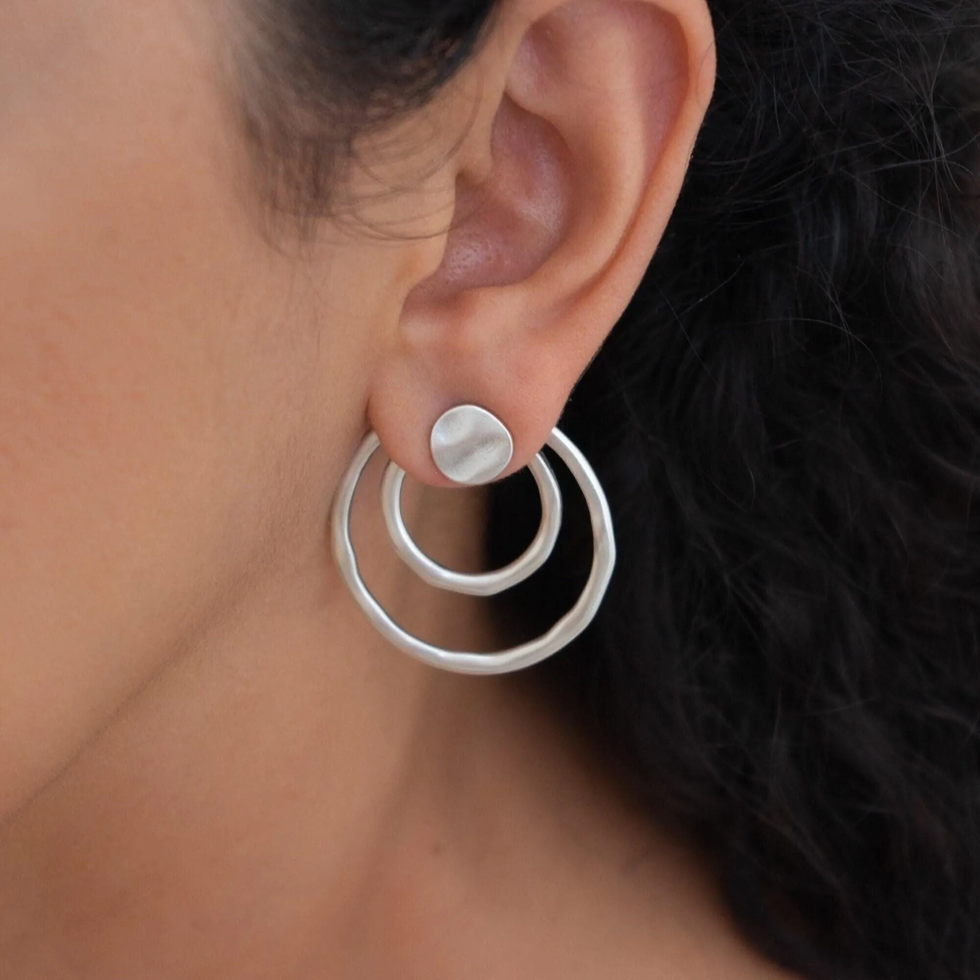 Large Silver Geometric Ear Jackets