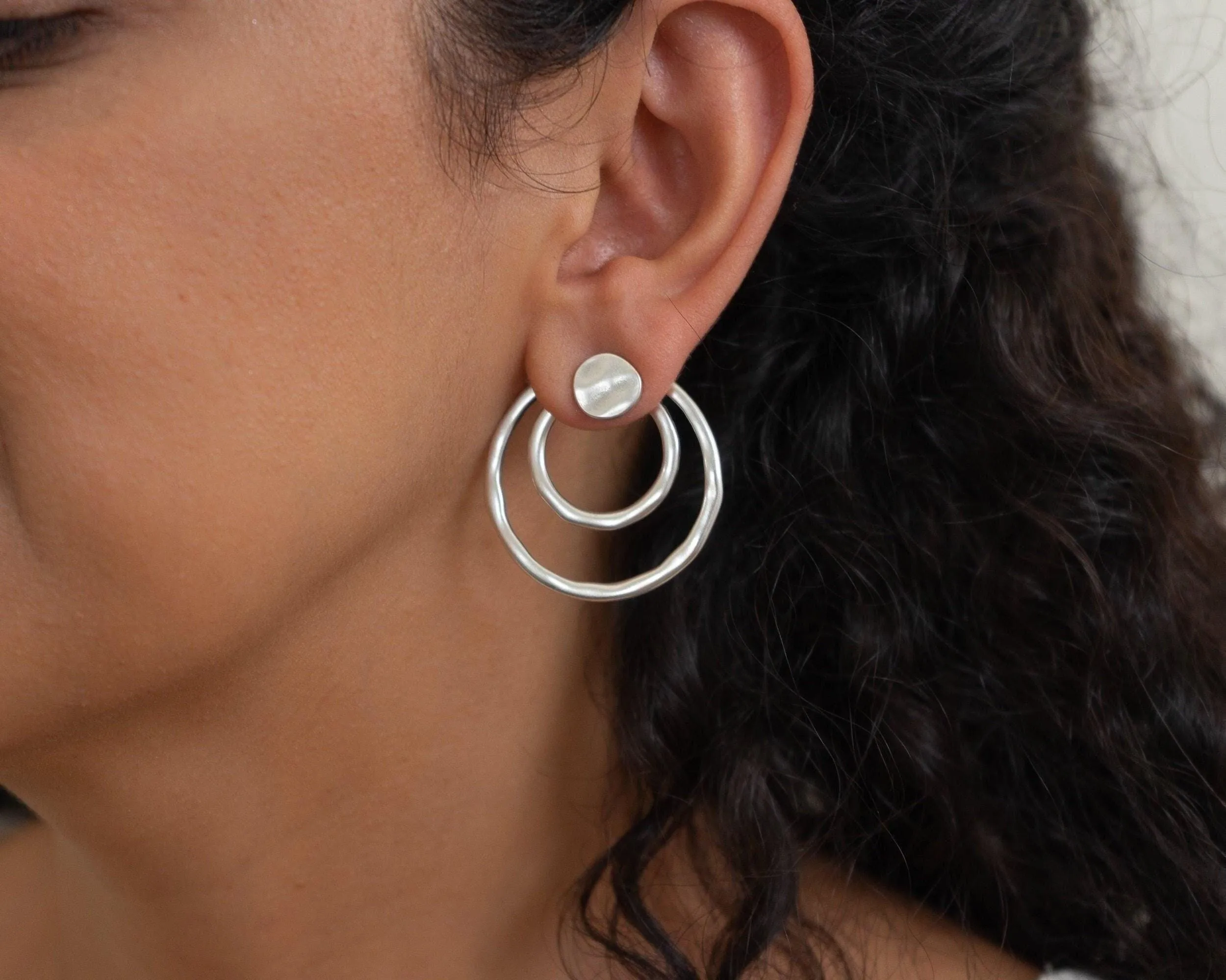 Large Silver Geometric Ear Jackets