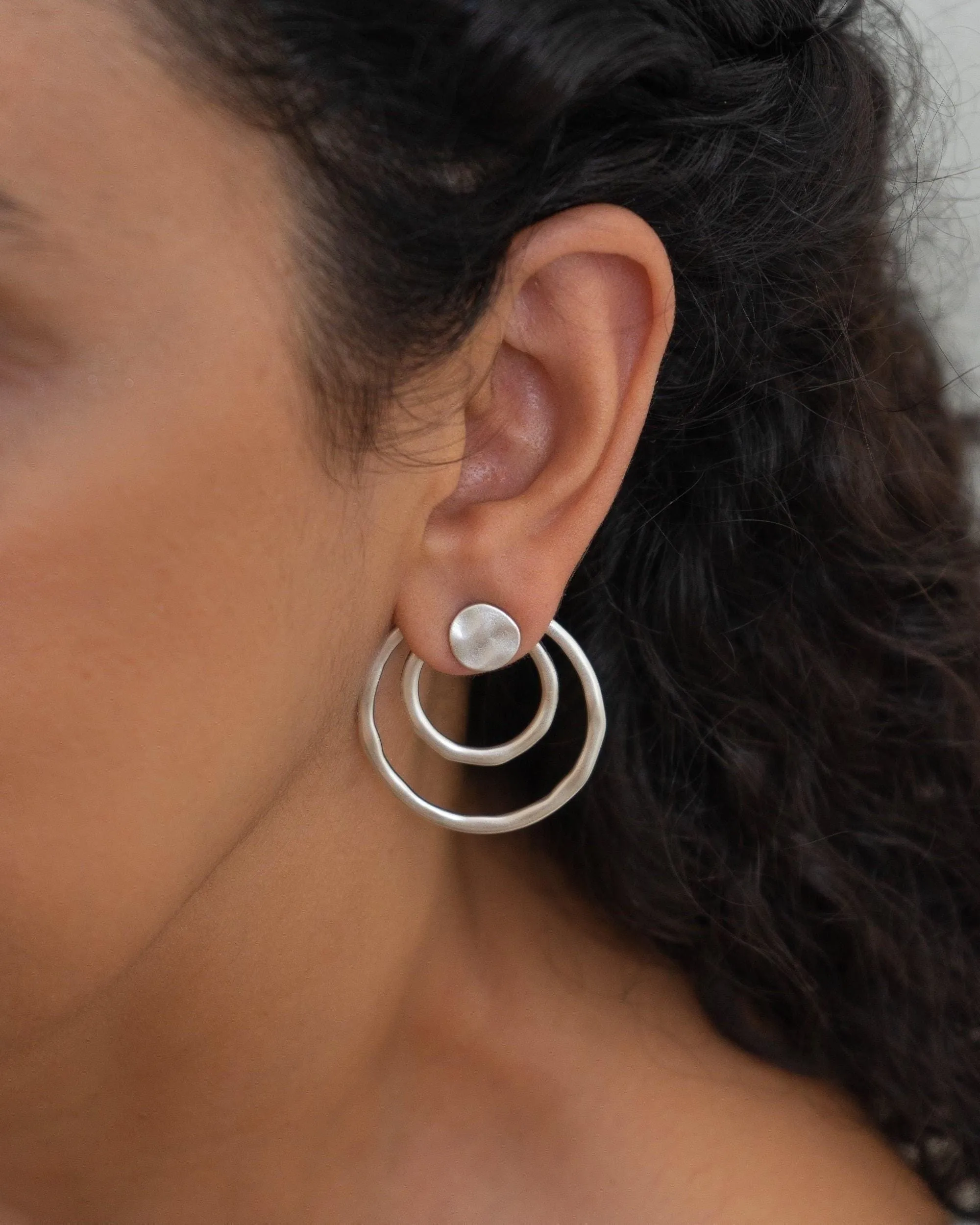 Large Silver Geometric Ear Jackets