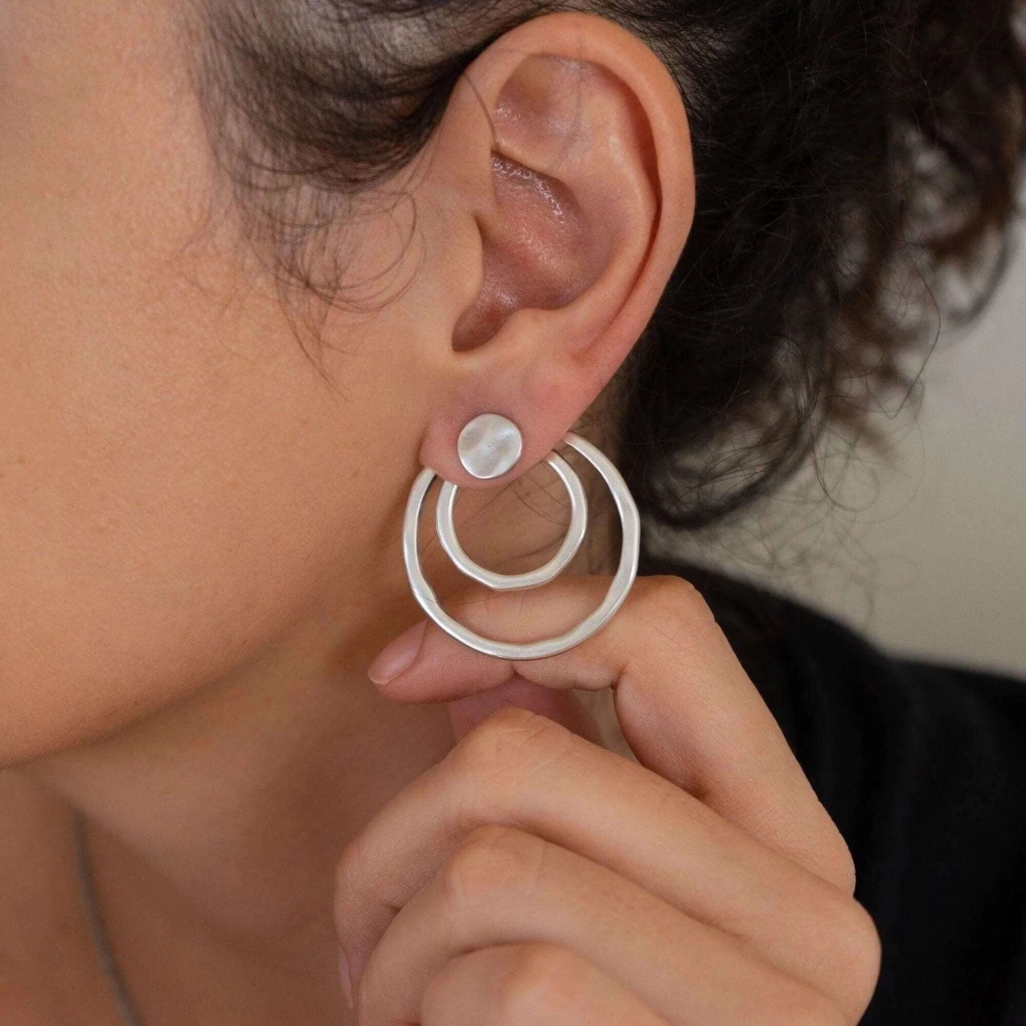 Large Silver Geometric Ear Jackets