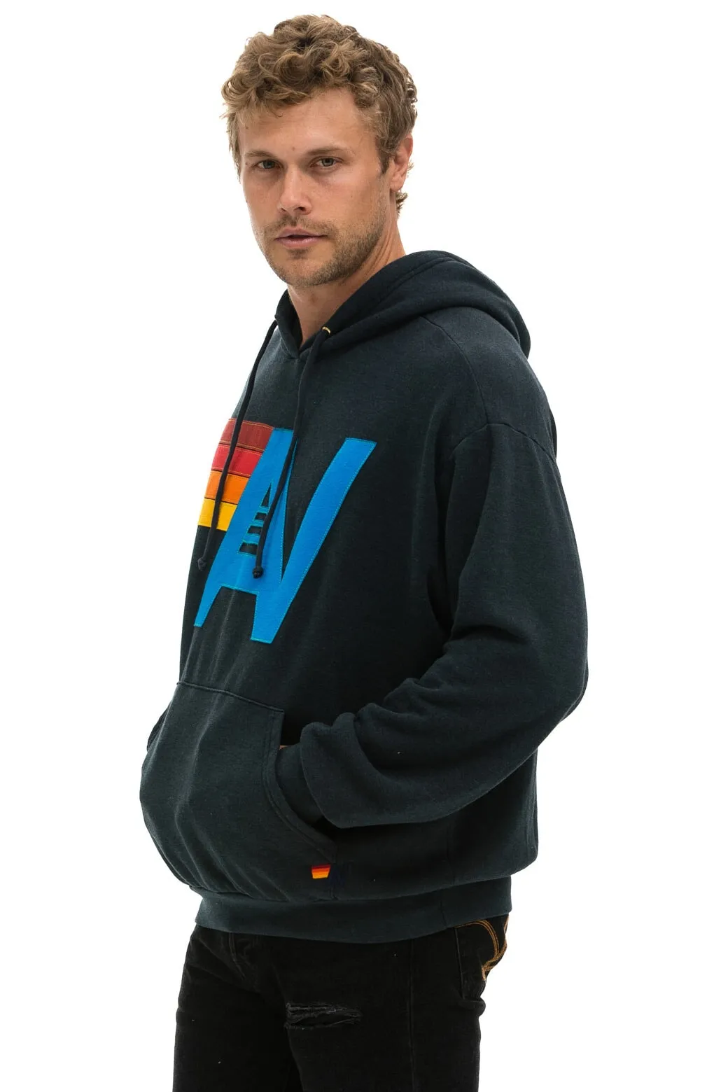 LOGO STITCH PULLOVER RELAXED HOODIE - CHARCOAL