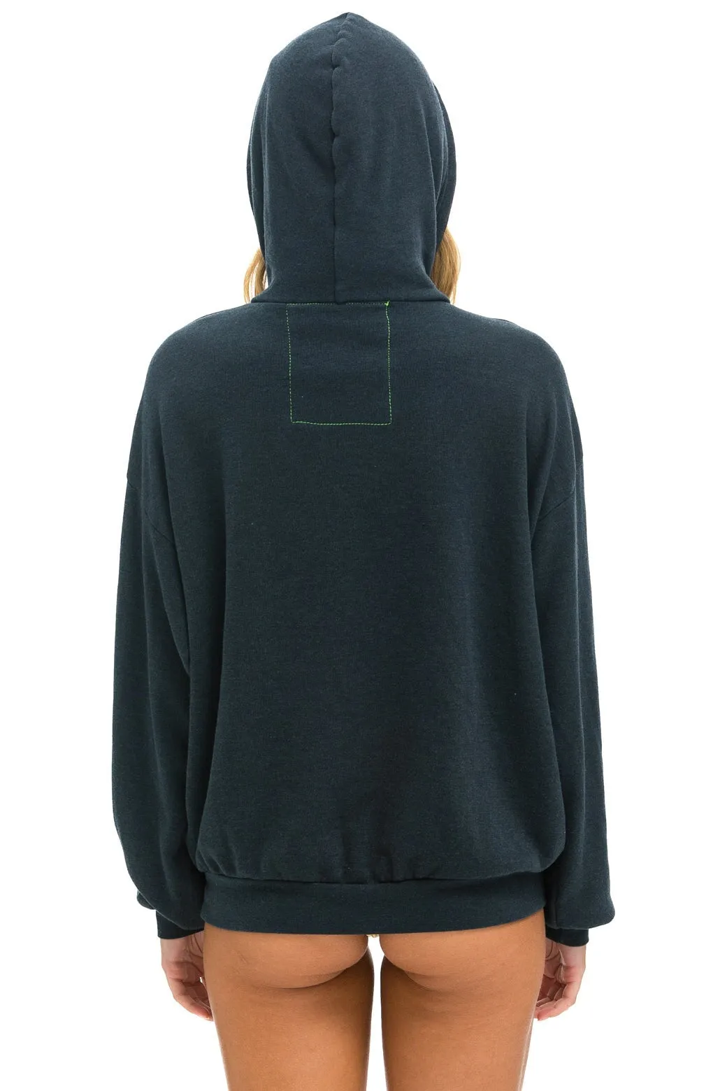 LOGO STITCH PULLOVER RELAXED HOODIE - CHARCOAL