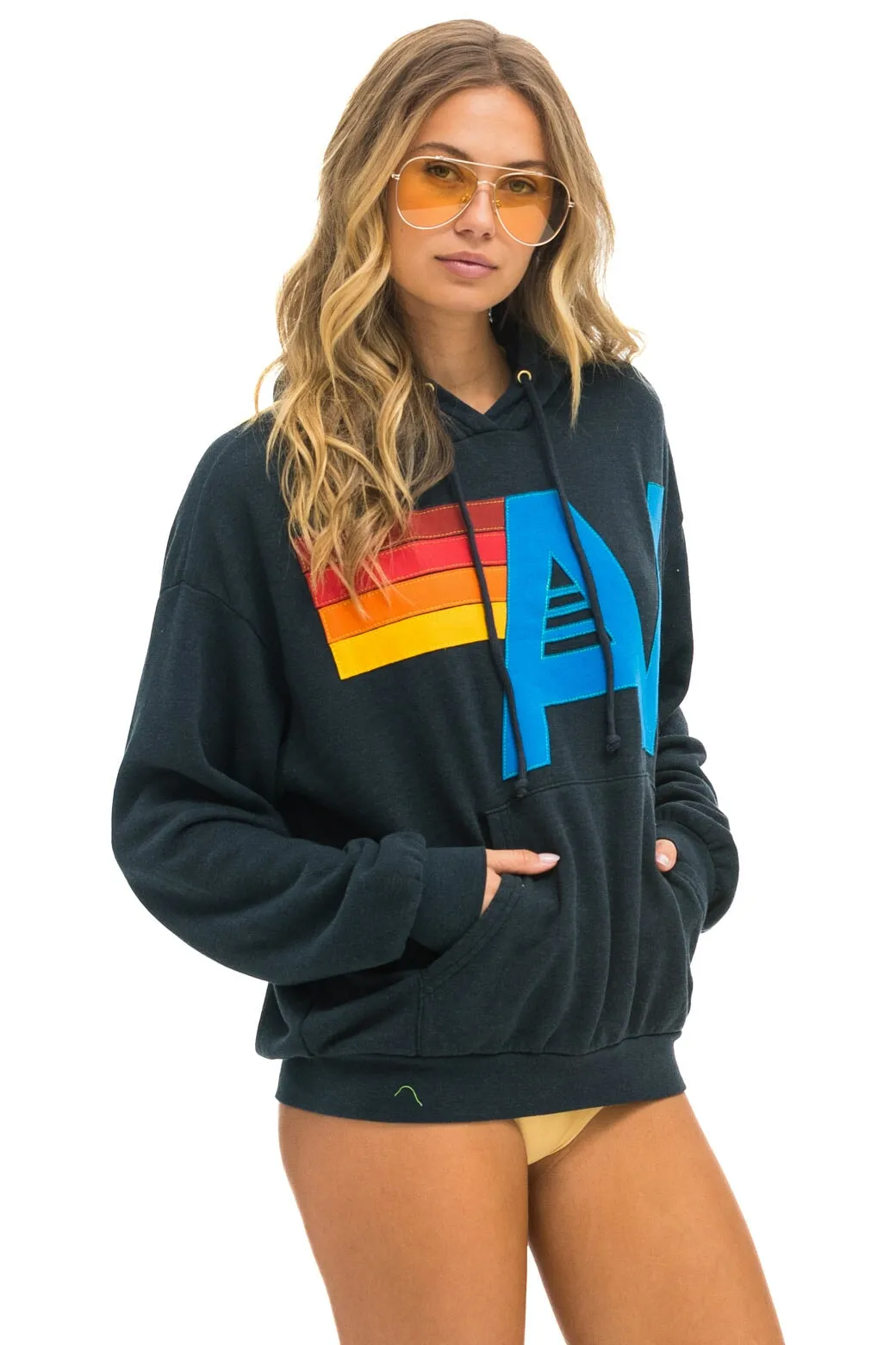 LOGO STITCH PULLOVER RELAXED HOODIE - CHARCOAL