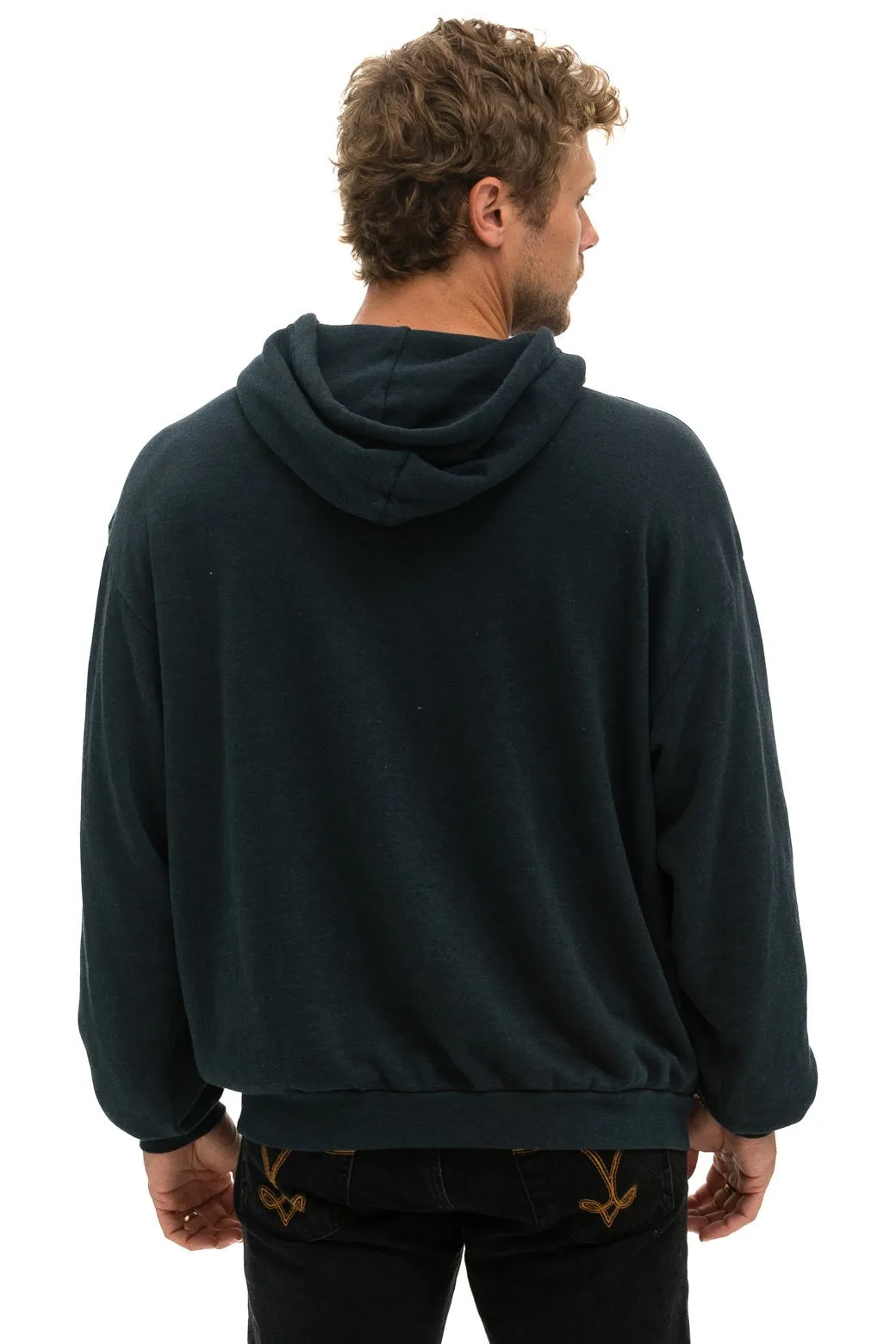 LOGO STITCH PULLOVER RELAXED HOODIE - CHARCOAL