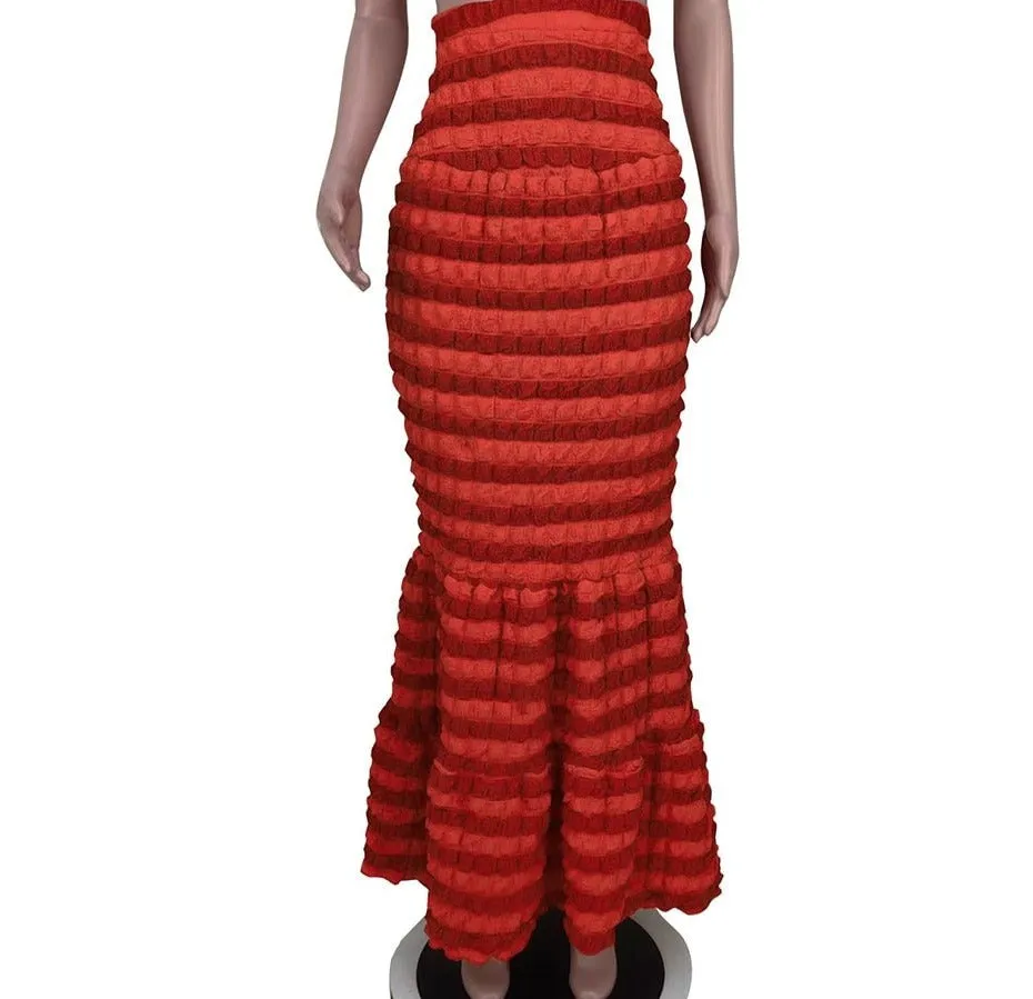 Maxi  Popcorn Color Fishtail  Elegant Skirt