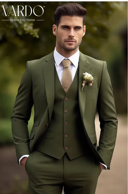 Men's Khaki Green Three Piece Suit - Stylish Formal Attire for Any Occasion -  Tailored Suit - The Rising Sun store, Vardo (Copy)