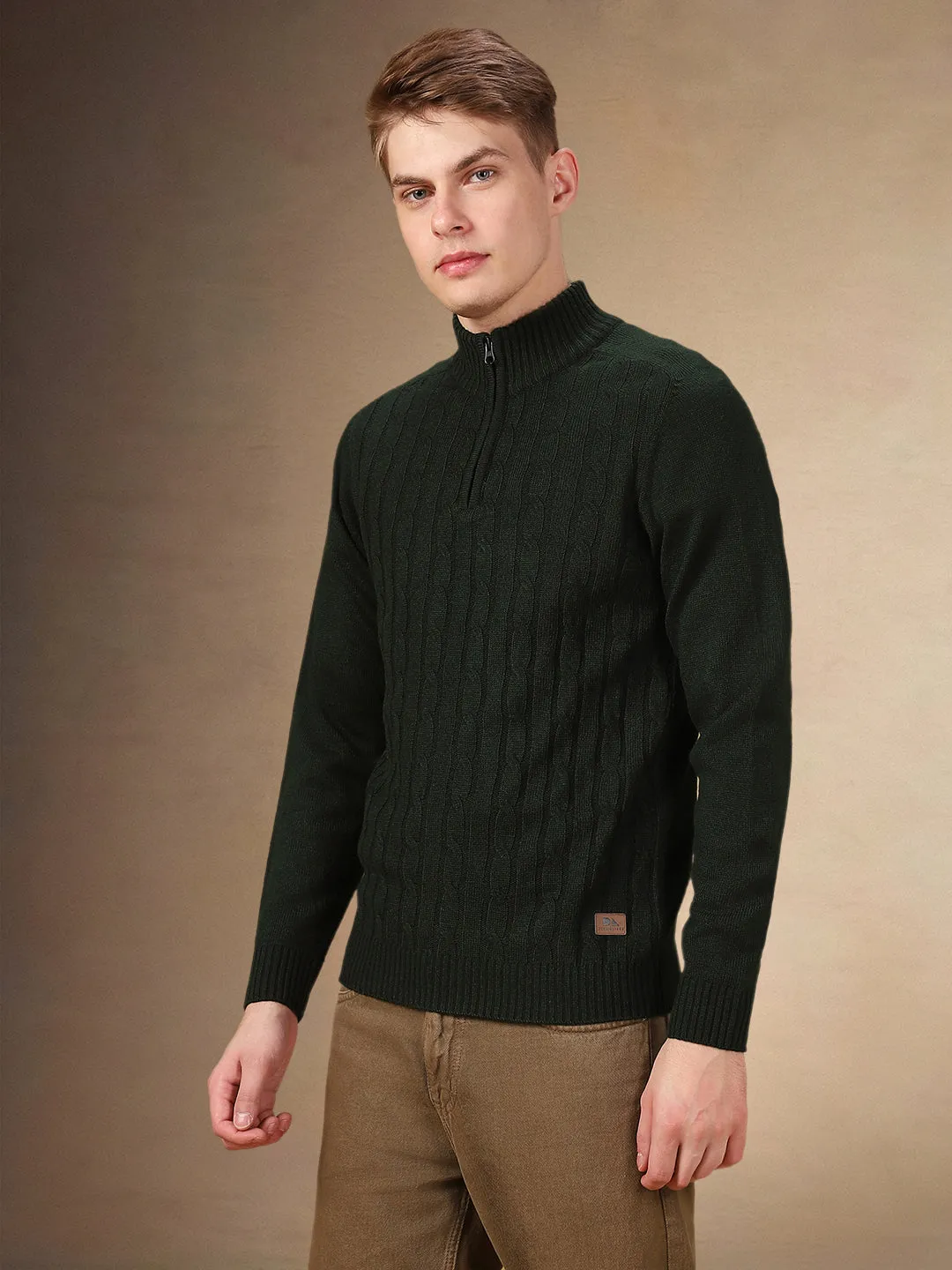 Men's Solid Mock Neck Full Sleeves Regular Fit Pullover Sweater