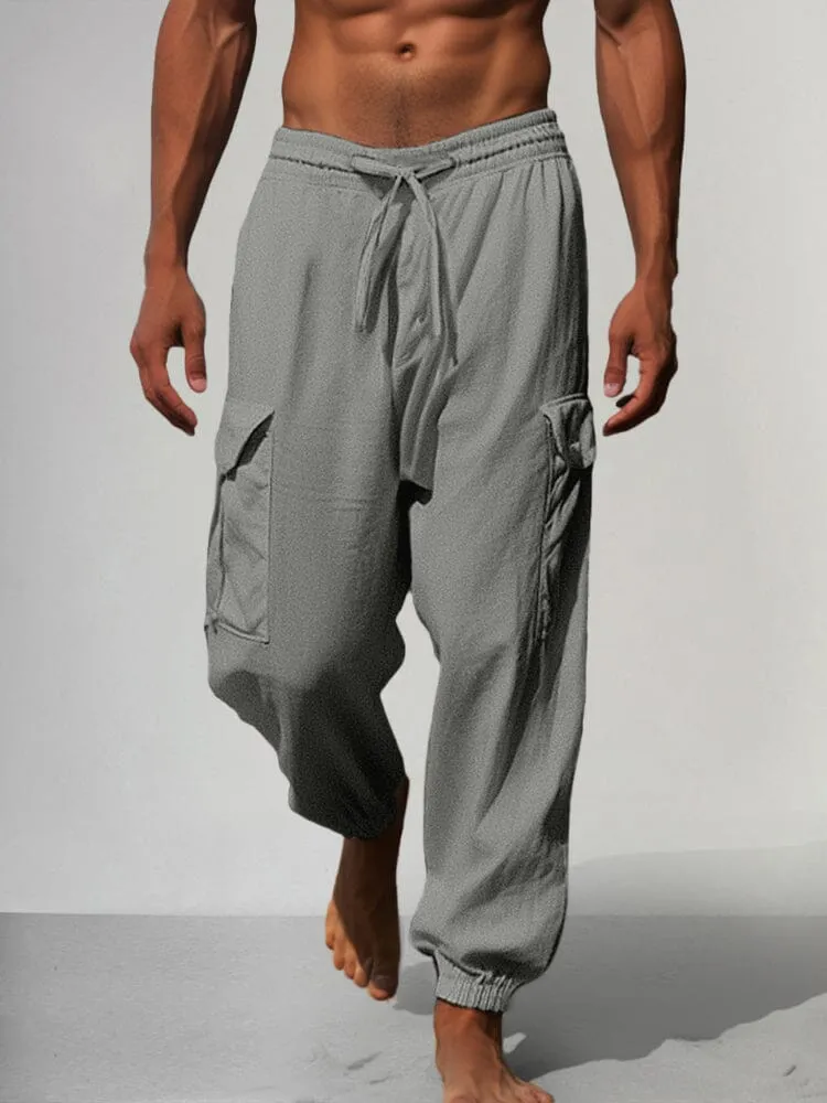 Multi Pockets Cotton Linen Pants