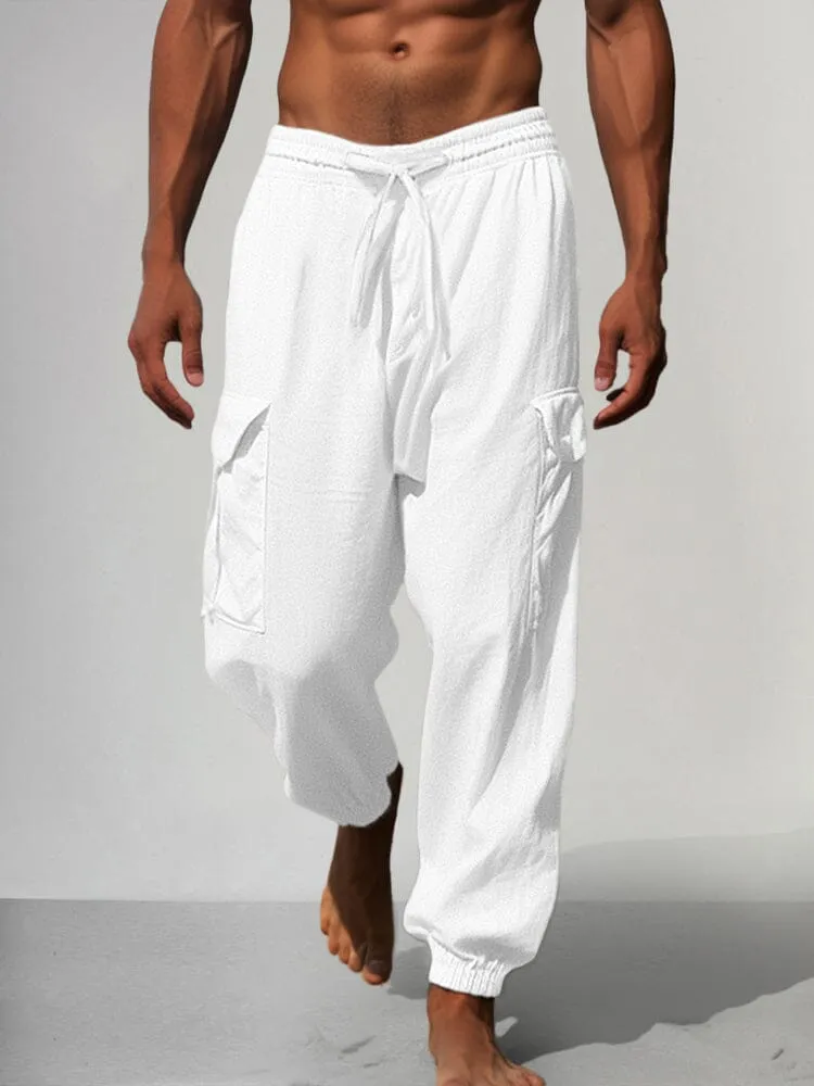 Multi Pockets Cotton Linen Pants