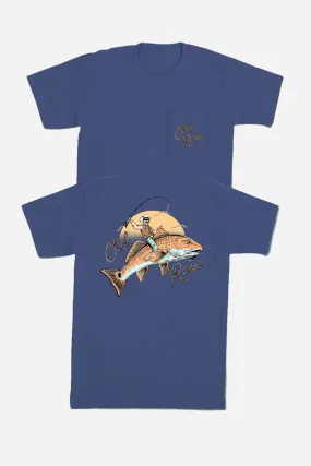 Old Row Bucking Fish Pocket Tee in Blue China