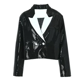 Pre Order:  Contrast Color Lapel Sequins Jacket