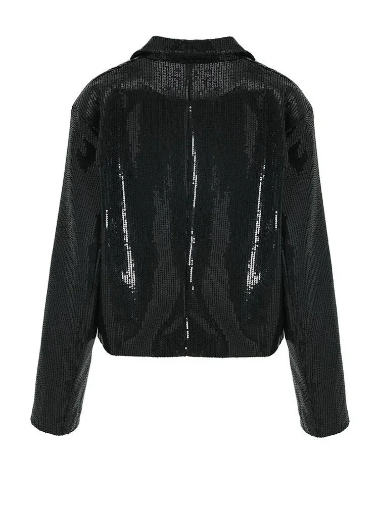 Pre Order:  Contrast Color Lapel Sequins Jacket